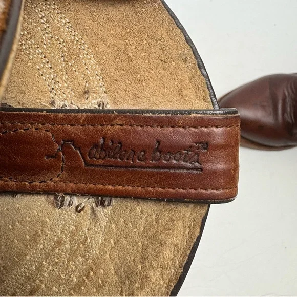 Abilene Brown Leather Cowboy Boots Western Embroidered Gum Oil Resistant Soles 7